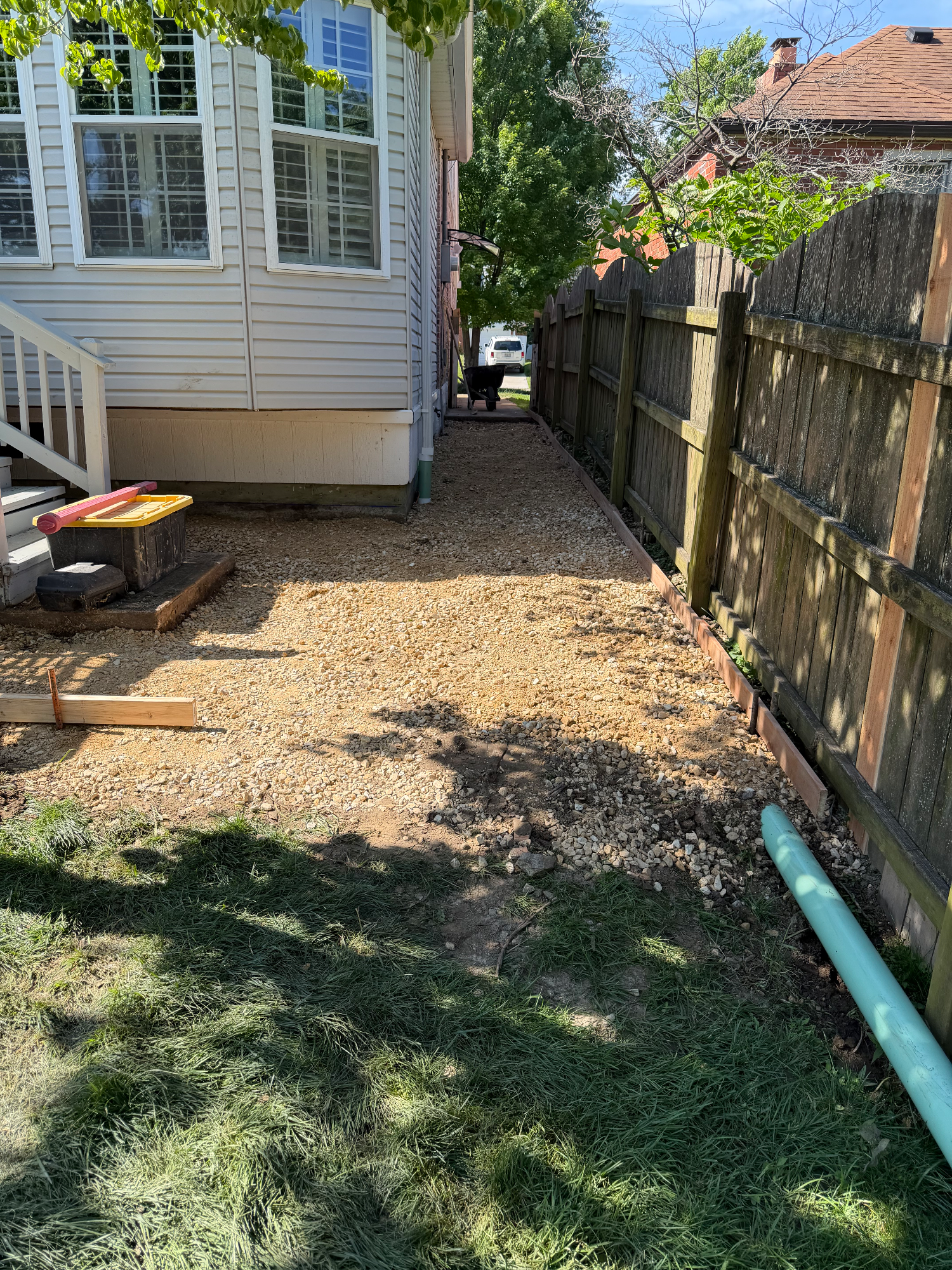 Graded and compacted building pad ready for concrete patio and path pour