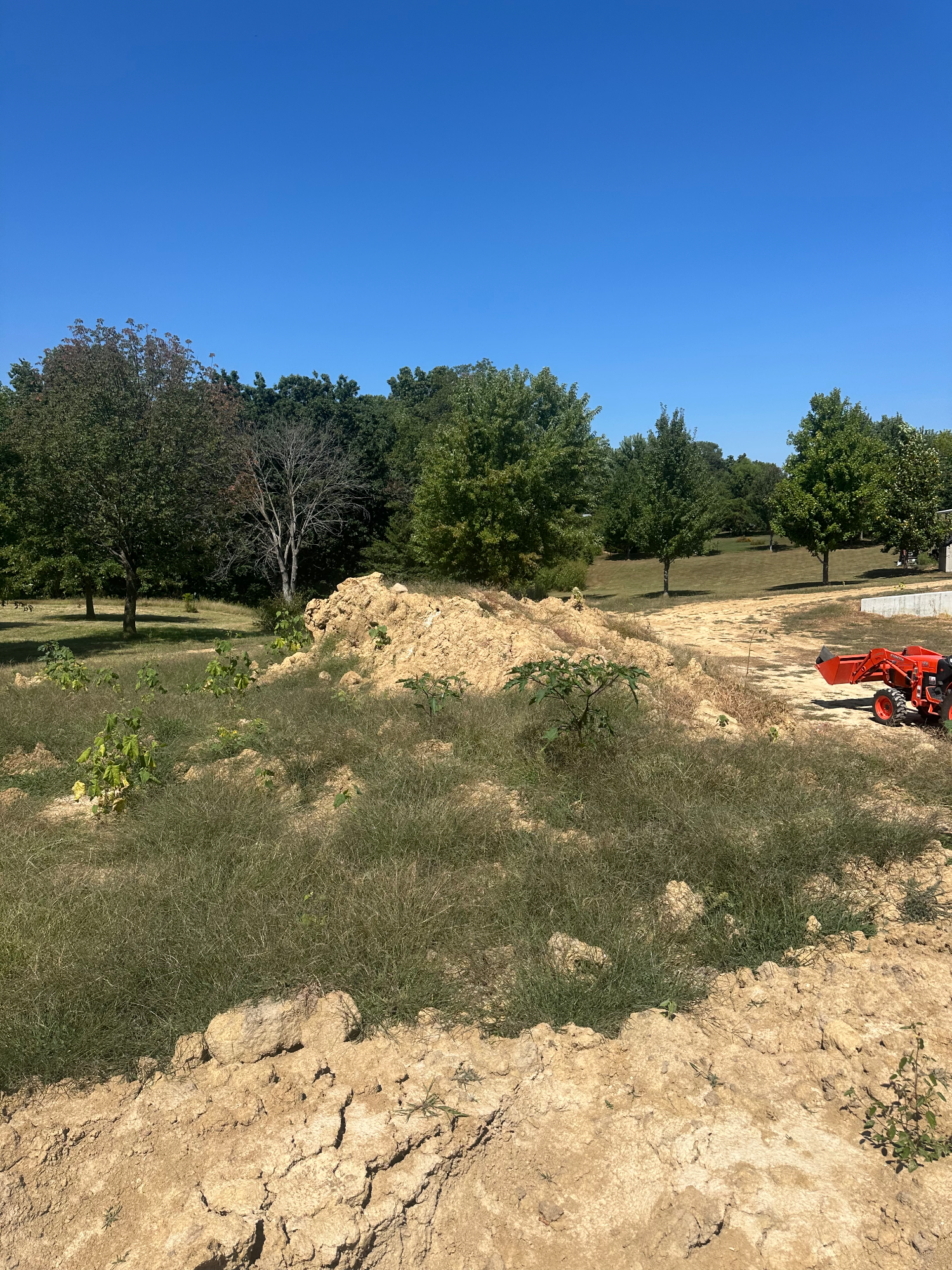 Uneven yard with poor drainage slope near a house in Eolia before finish grading